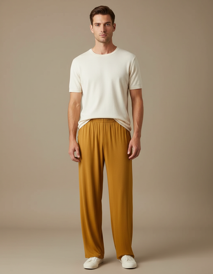 Pantalon Fluide Ocre Ample Décontracté Homme - Orange Viscose
