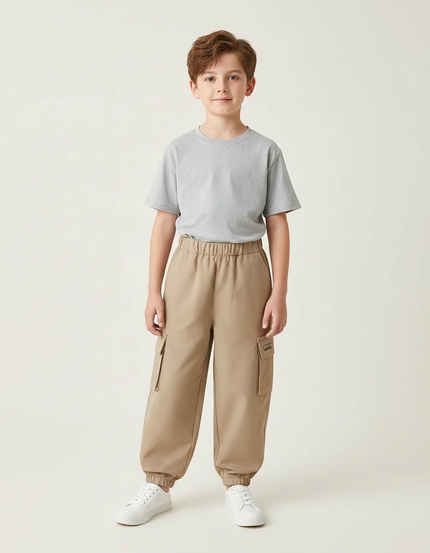 Pantalon Fluide Cargo Beige Ample Sport Enfant Garçon - Polyester