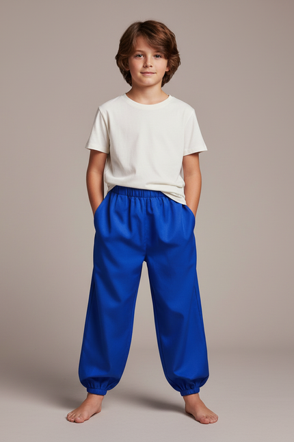 Pantalon Fluide Bleu Royal Ample Satiné Enfant