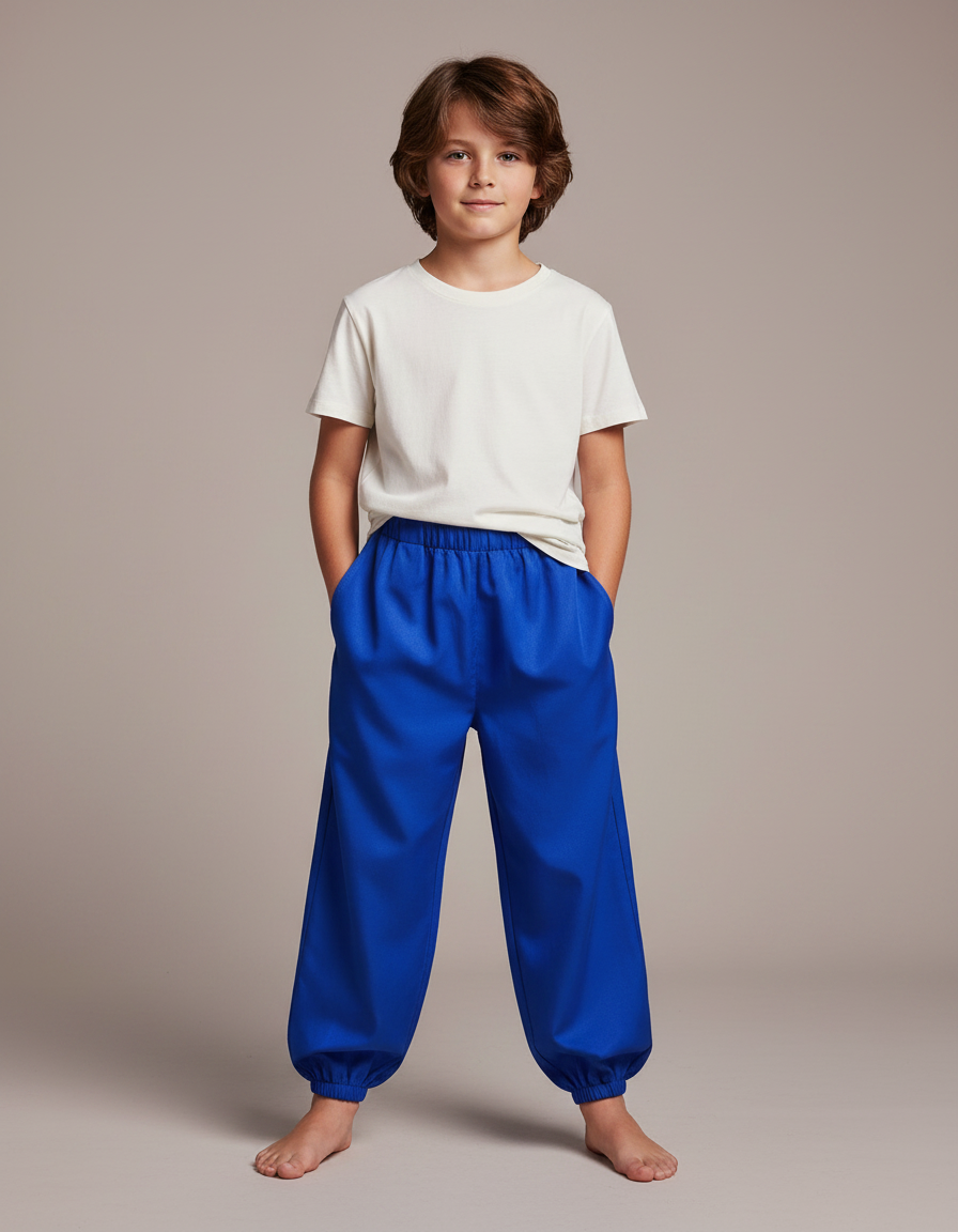 Pantalon Fluide Bleu Royal Ample Satiné Enfant