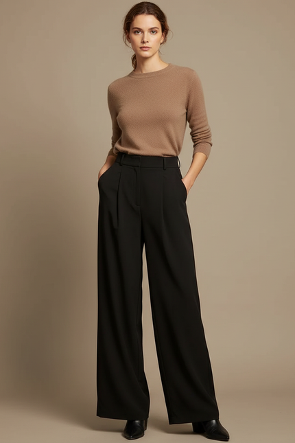 Pantalon Fluide Crêpe Noir - Polyester