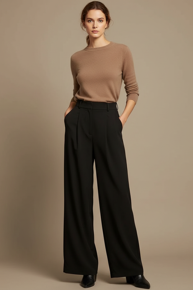Pantalon Fluide Crêpe Noir - Polyester
