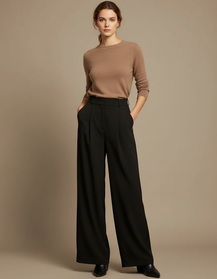 Pantalon Fluide Crêpe Noir - Polyester