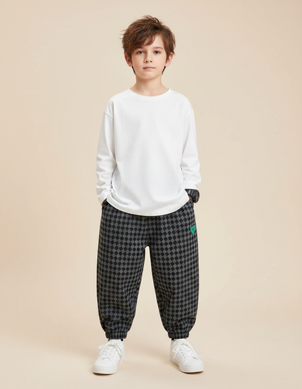 Pantalon Fluide Carreaux Ample Décontracté Garçon Coton - Imprimé Molleton