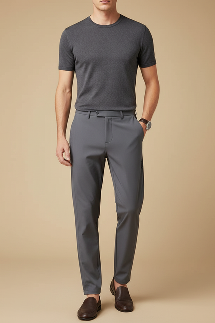 Pantalon Fluide Gris Homme Slim Élégant Décontracté - Polyester