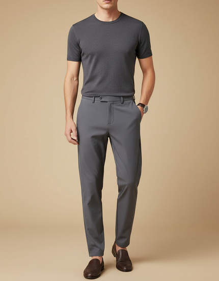 Pantalon Fluide Gris Homme Slim Élégant Décontracté - Polyester