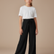 Pantalon Fluide Noir Ample Texturé Fille Décontracté - Viscose