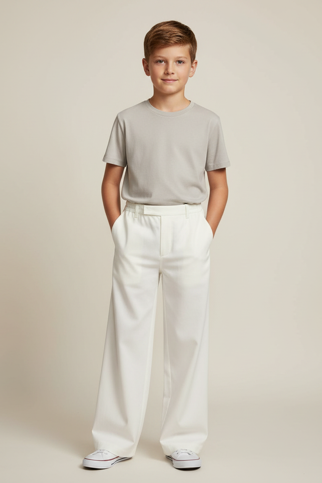 Pantalon Fluide Blanc Ample Décontracté Garçon - Viscose