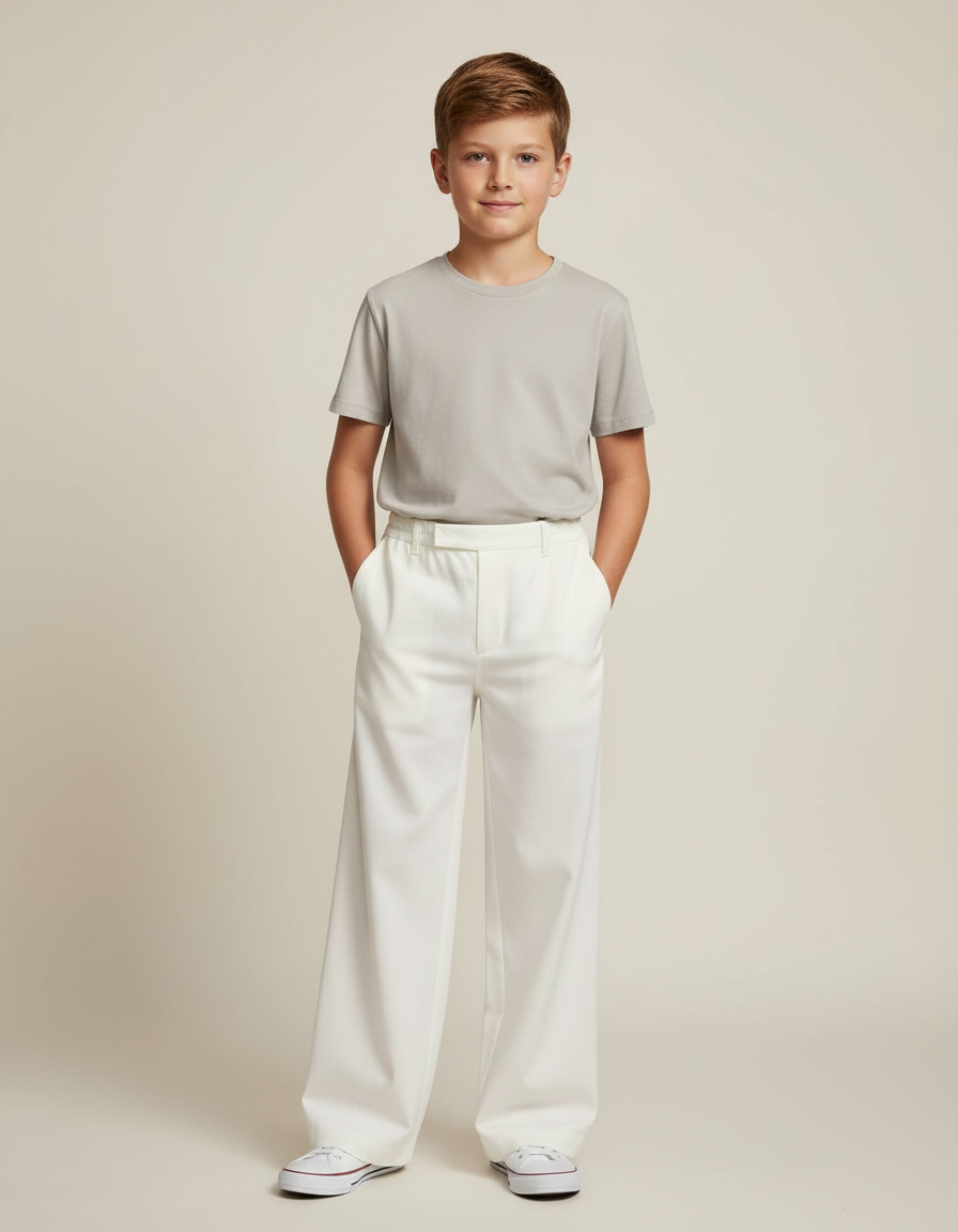 Pantalon Fluide Blanc Ample Décontracté Garçon - Viscose