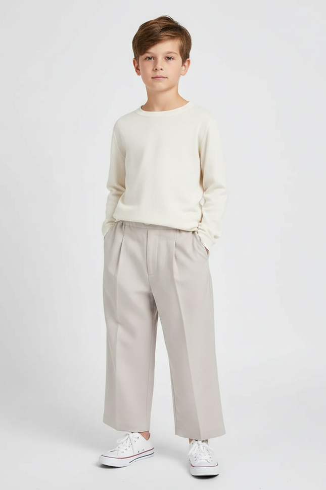Pantalon Fluide Gris Clair Ample Plissé Décontracté Enfant - Polyester
