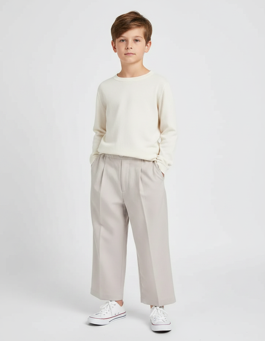 Pantalon Fluide Gris Clair Ample Plissé Décontracté Enfant - Polyester