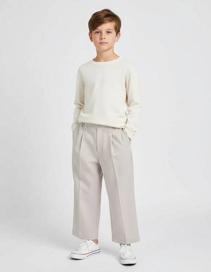 Pantalon Fluide Gris Clair Ample Plissé Décontracté Enfant - Polyester