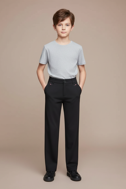 Pantalon Fluide Noir Ample Décontracté Enfant - Polyester