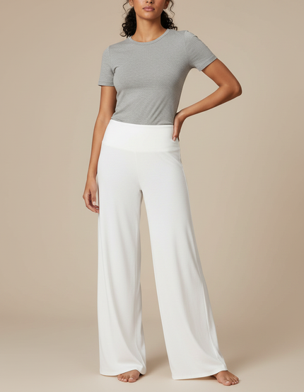 Pantalon Fluide Blanc Ample Taille Haute Confortable - Maille