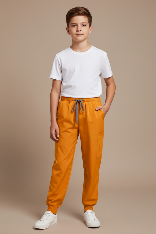 Pantalon Fluide Orange Ample Cordon Jogger Enfant - Polyester