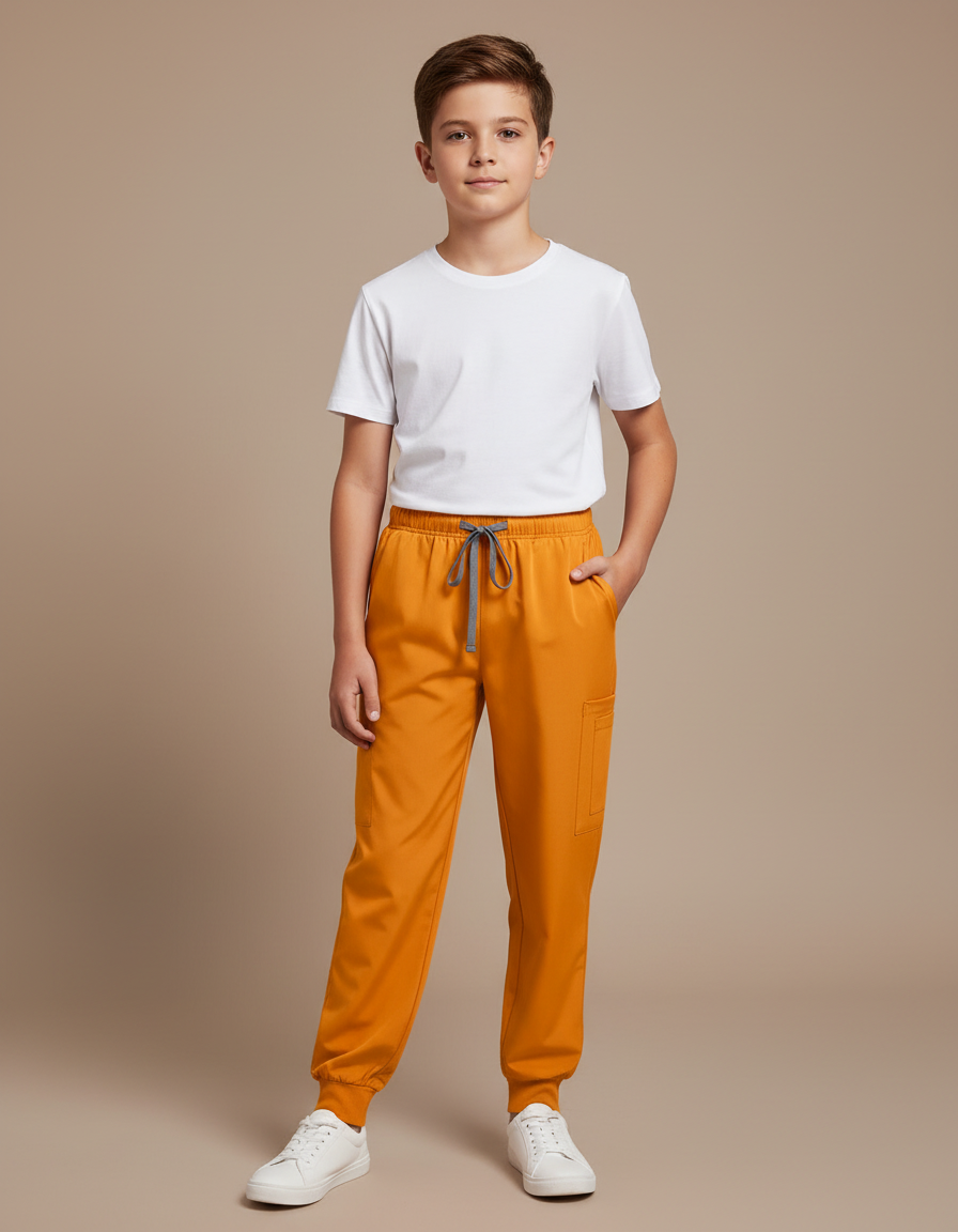 Pantalon Fluide Orange Ample Cordon Jogger Enfant - Polyester