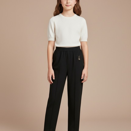 Pantalon Fluide Fille Noir Droit - Polyester