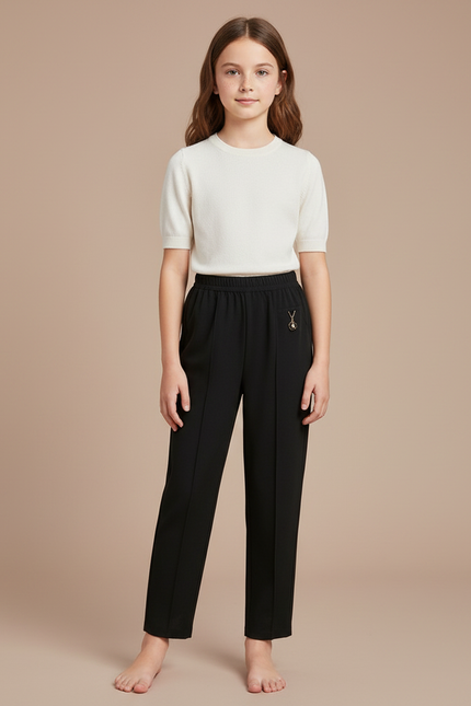 Pantalon Fluide Fille Noir Droit - Polyester