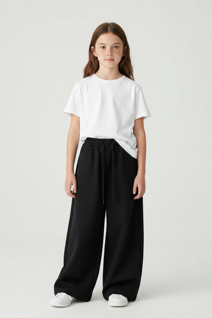 Pantalon Fluide Noir Ample Confortable Fille Décontracté - Molleton