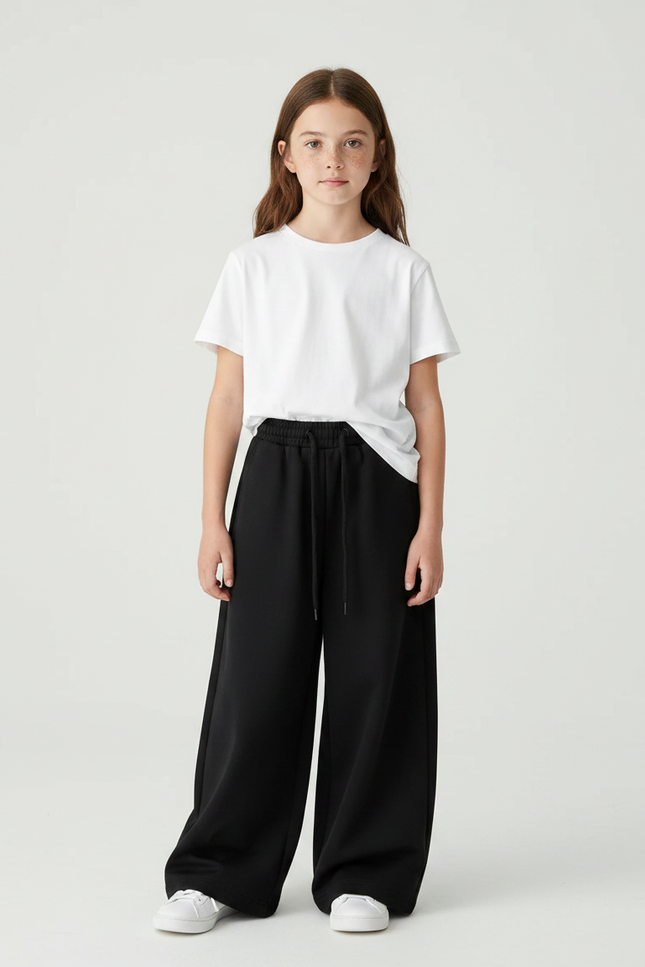 Pantalon Fluide Noir Ample Confortable Fille Décontracté - Molleton