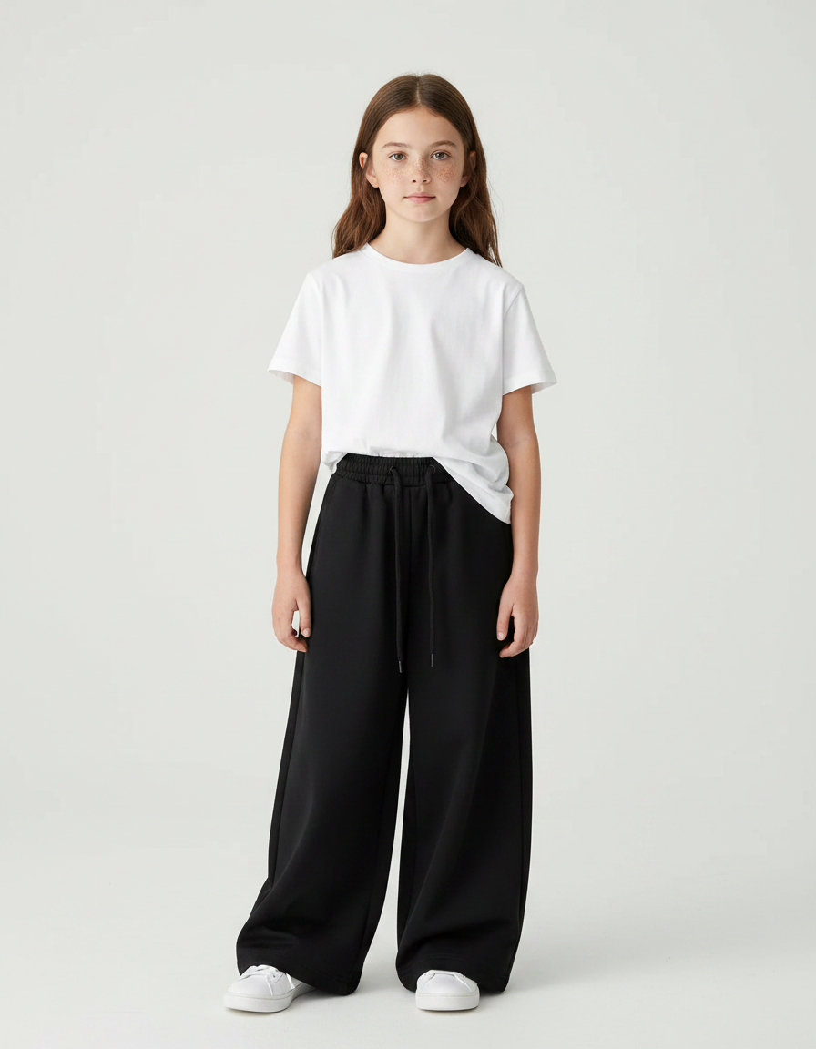 Pantalon Fluide Noir Ample Confortable Fille Décontracté - Molleton