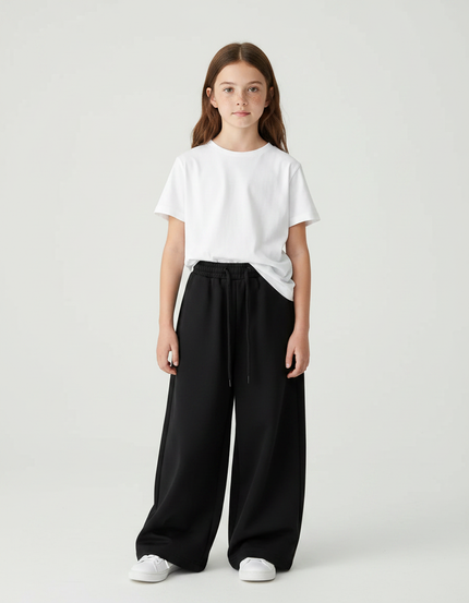 Pantalon Fluide Noir Ample Confortable Fille Décontracté - Molleton