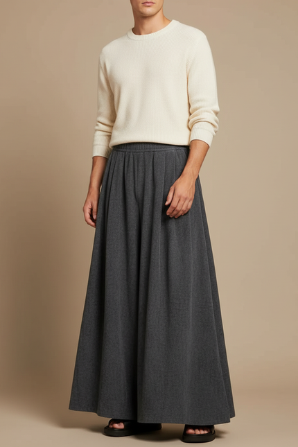 Pantalon Fluide Gris Ample Plissé Viscose Minimaliste