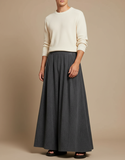 Pantalon Fluide Gris Ample Plissé Viscose Minimaliste