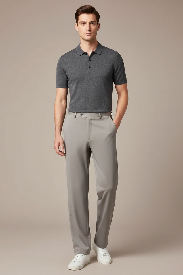 Pantalon Fluide Gris Clair Droit Extensible Homme Décontracté - Polyester