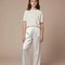 Pantalon Fluide Blanc Rayé Satiné Ample Fille