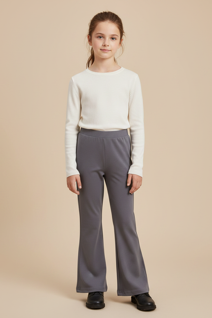 Pantalon Fluide Gris Évasé Confortable Fille - Polyester