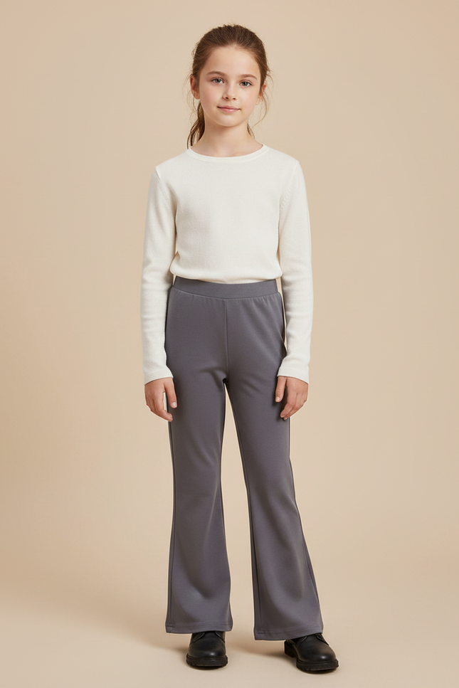 Pantalon Fluide Gris Évasé Confortable Fille - Polyester