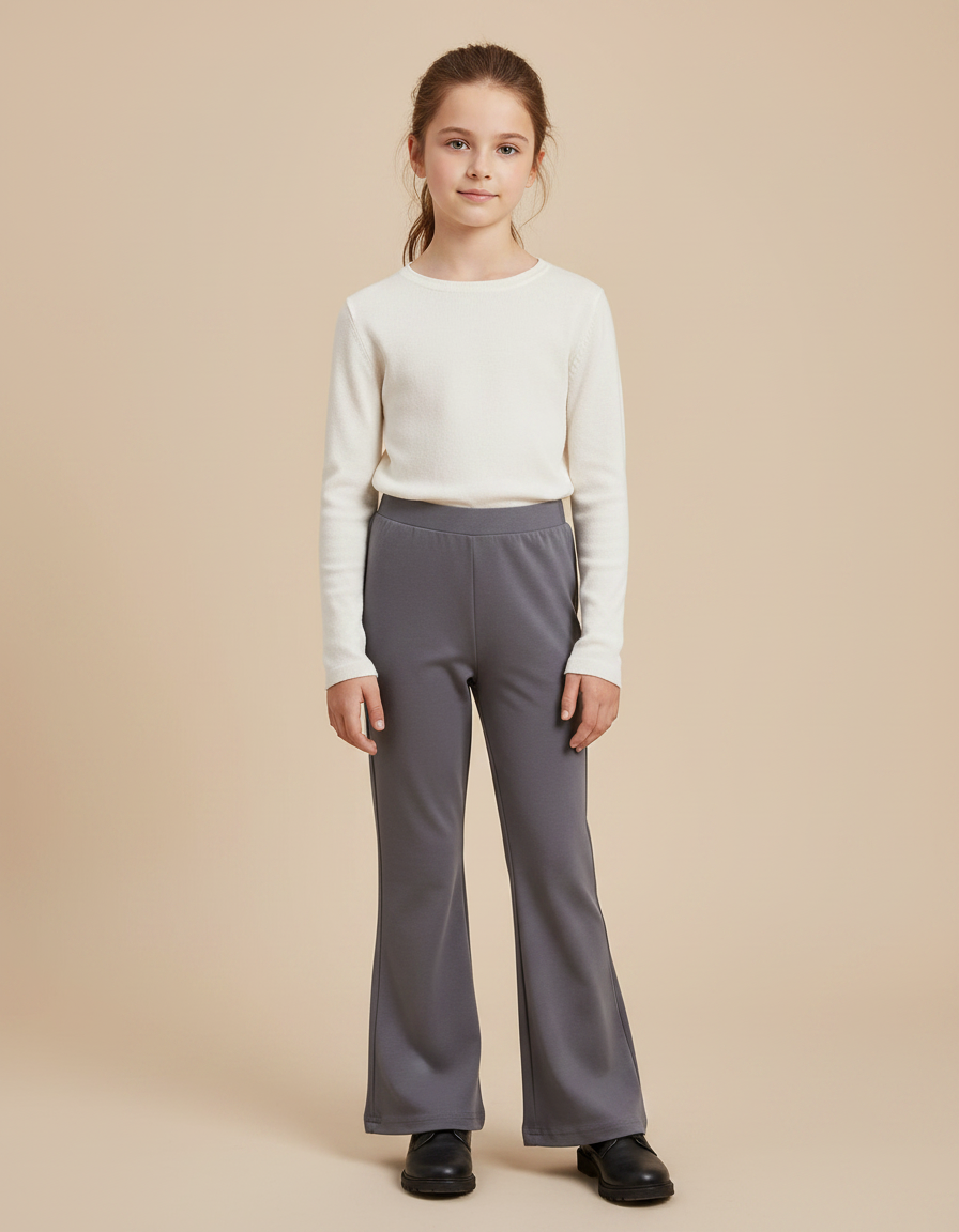 Pantalon Fluide Gris Évasé Confortable Fille - Polyester