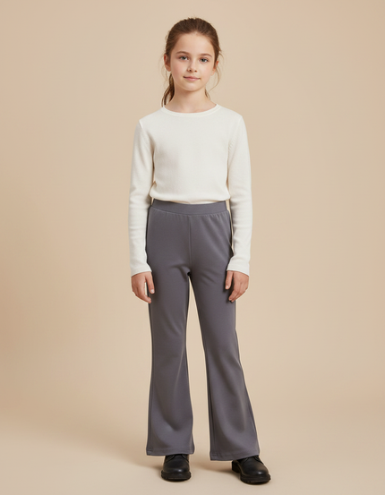 Pantalon Fluide Gris Évasé Confortable Fille - Polyester