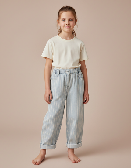 Pantalon Fluide Rayé Bleu Clair Ample Coton Enfant - Jean