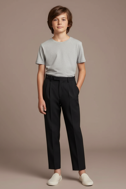 Pantalon Fluide Noir Plissé Ample Décontracté Garçon - Gabardine