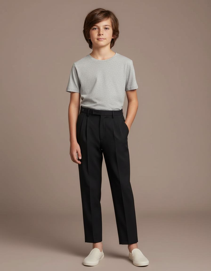 Pantalon Fluide Noir Plissé Ample Décontracté Garçon - Gabardine