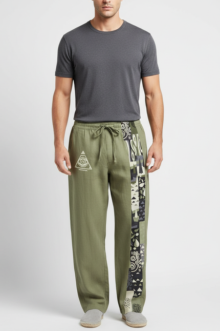 Pantalon Fluide Kaki Lin Cordon Tribal Homme