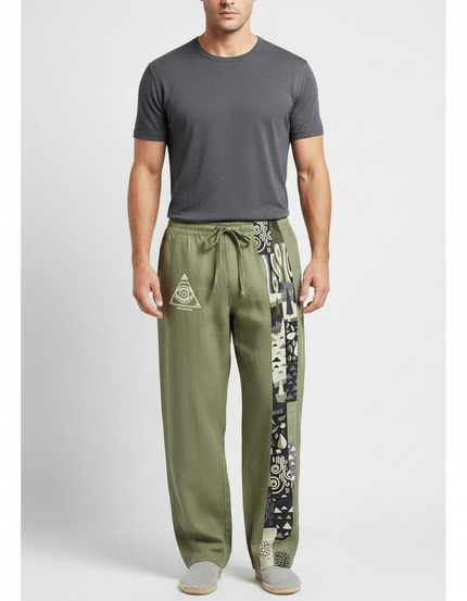 Pantalon Fluide Kaki Lin Cordon Tribal Homme