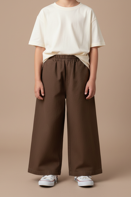 Pantalon Fluide Marron Ample Décontracté Coton Enfant