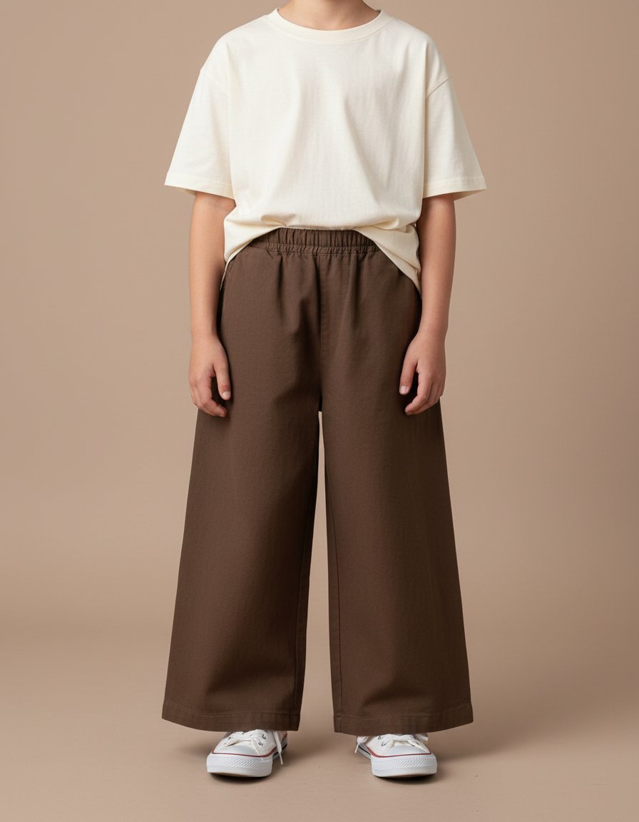Pantalon Fluide Marron Ample Décontracté Coton Enfant