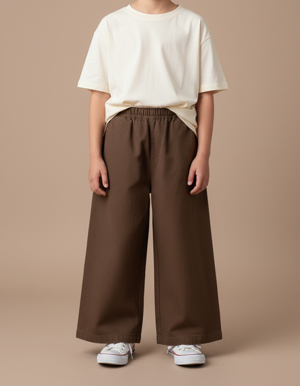 Pantalon Fluide Marron Ample Décontracté Coton Enfant