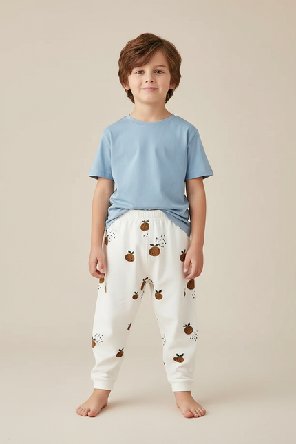 Pantalon Fluide Blanc Imprimé Fruits Coton Enfant - Molleton