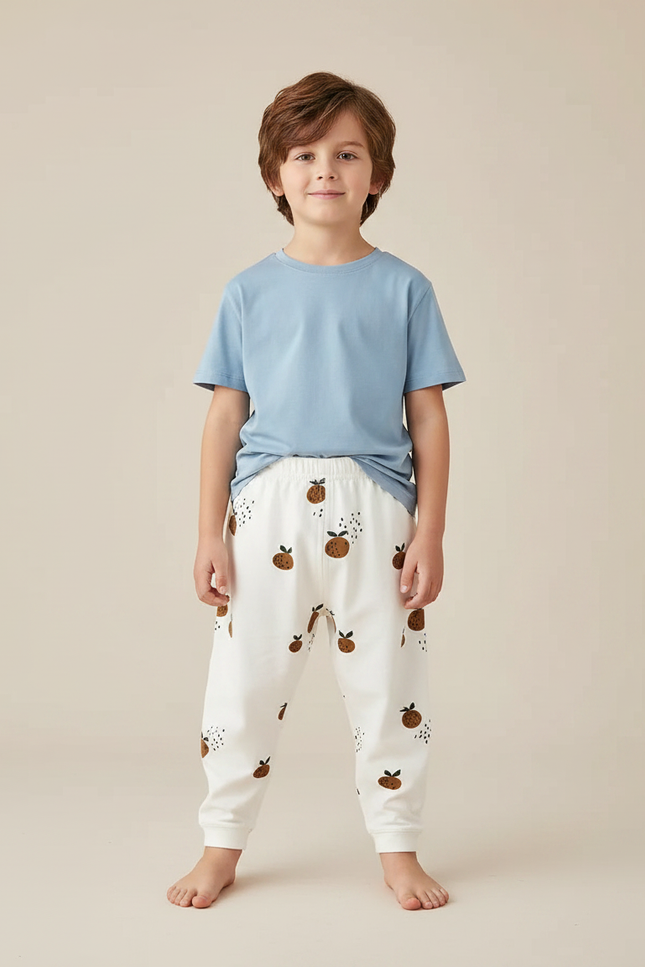 Pantalon Fluide Blanc Imprimé Fruits Coton Enfant - Molleton