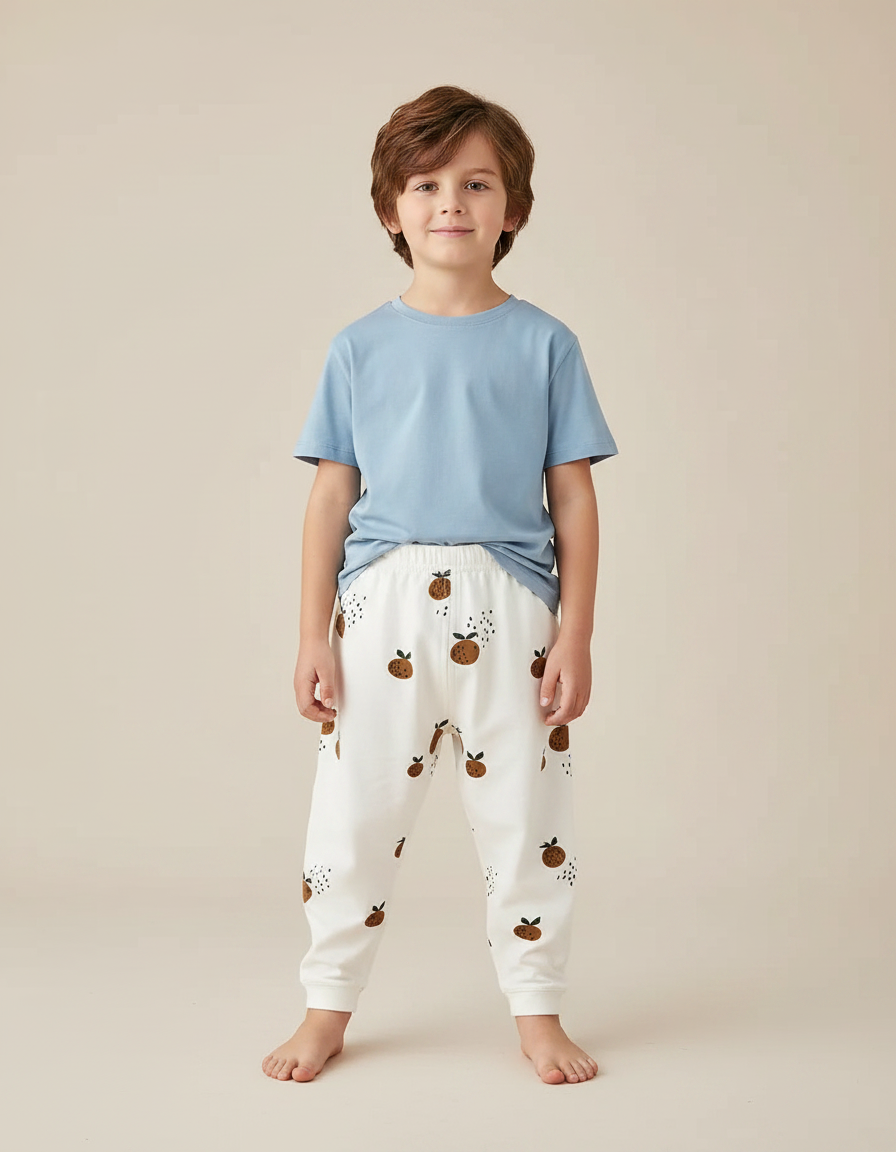 Pantalon Fluide Blanc Imprimé Fruits Coton Enfant - Molleton