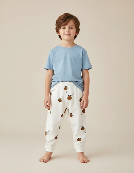 Pantalon Fluide Blanc Imprimé Fruits Coton Enfant - Molleton