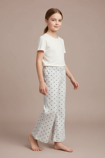 Pantalon Fluide Gris Ample Cœurs Confortable Fille - Molleton