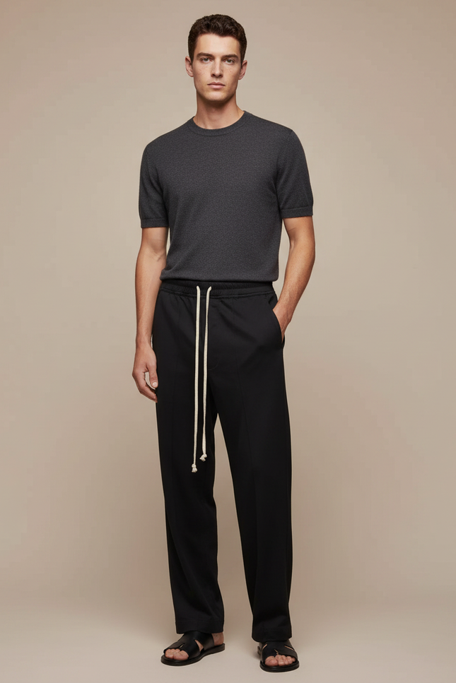 Pantalon Léger Fluide Homme - Noir Polyester