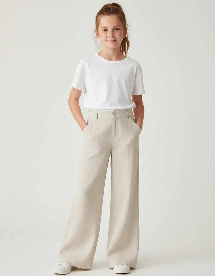Pantalon Fluide Beige Large Confortable Chic Décontracté - Lin