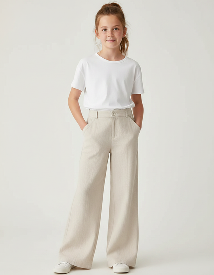 Pantalon Fluide Beige Large Confortable Chic Décontracté - Lin